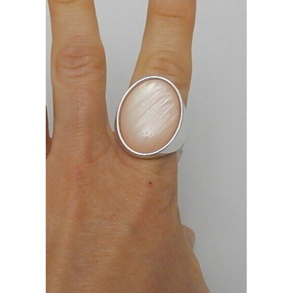 Statement Cocktail Ring Sz L Silver Tone Oval Exaggerated - Picture 1 of 5